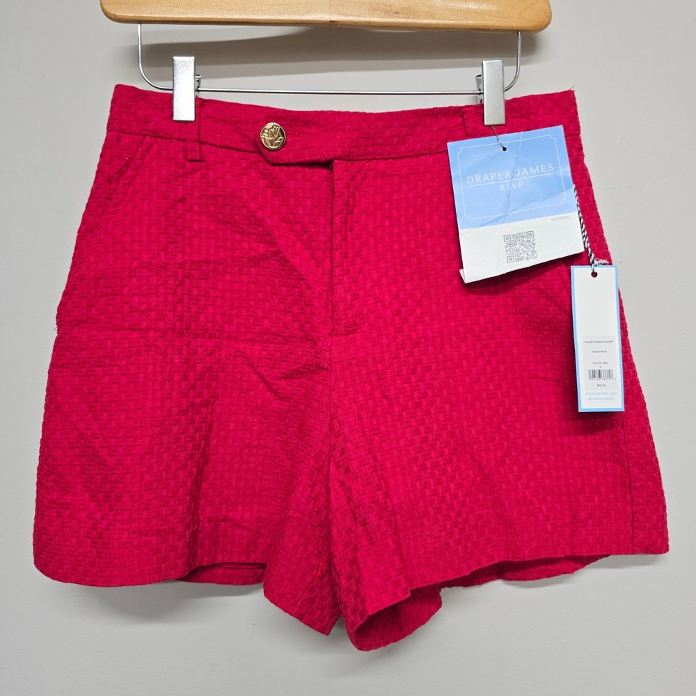 Draper James Basket Weave Shorts Womens 8 Red Textured High Rise Preppy